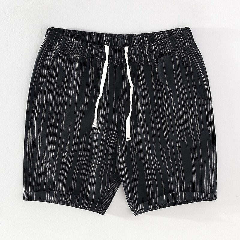 Men's Striped Drawstring Elastic Waist Casual Shorts