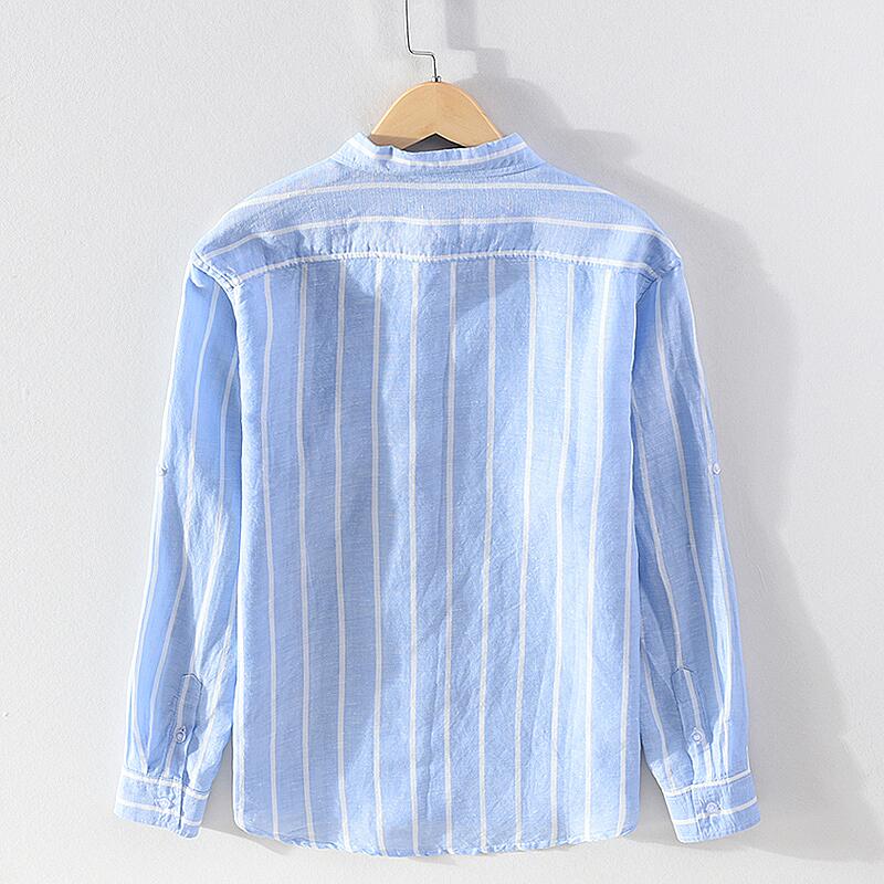 Striped Linen Long Sleeve Shirt - Casual Slim Fit