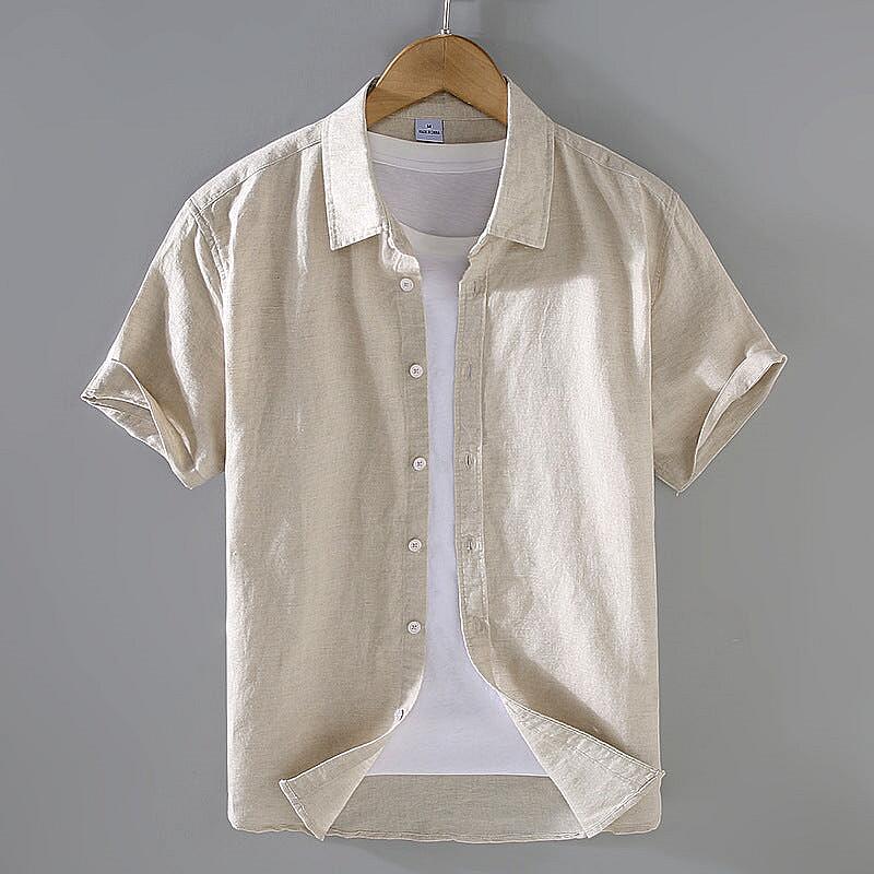 Linen Short Sleeve Shirt - Square Collar